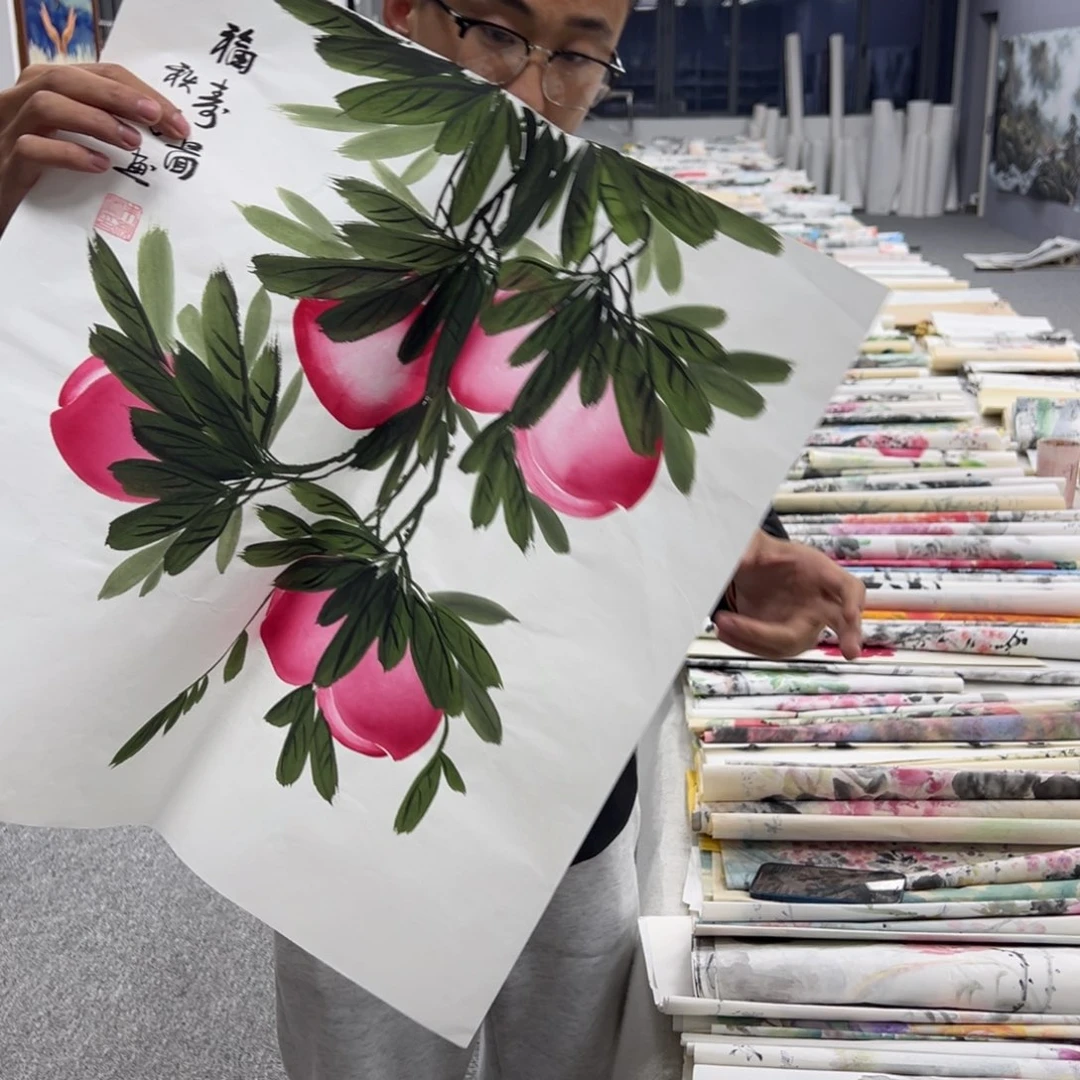 国画卖字画的小男孩