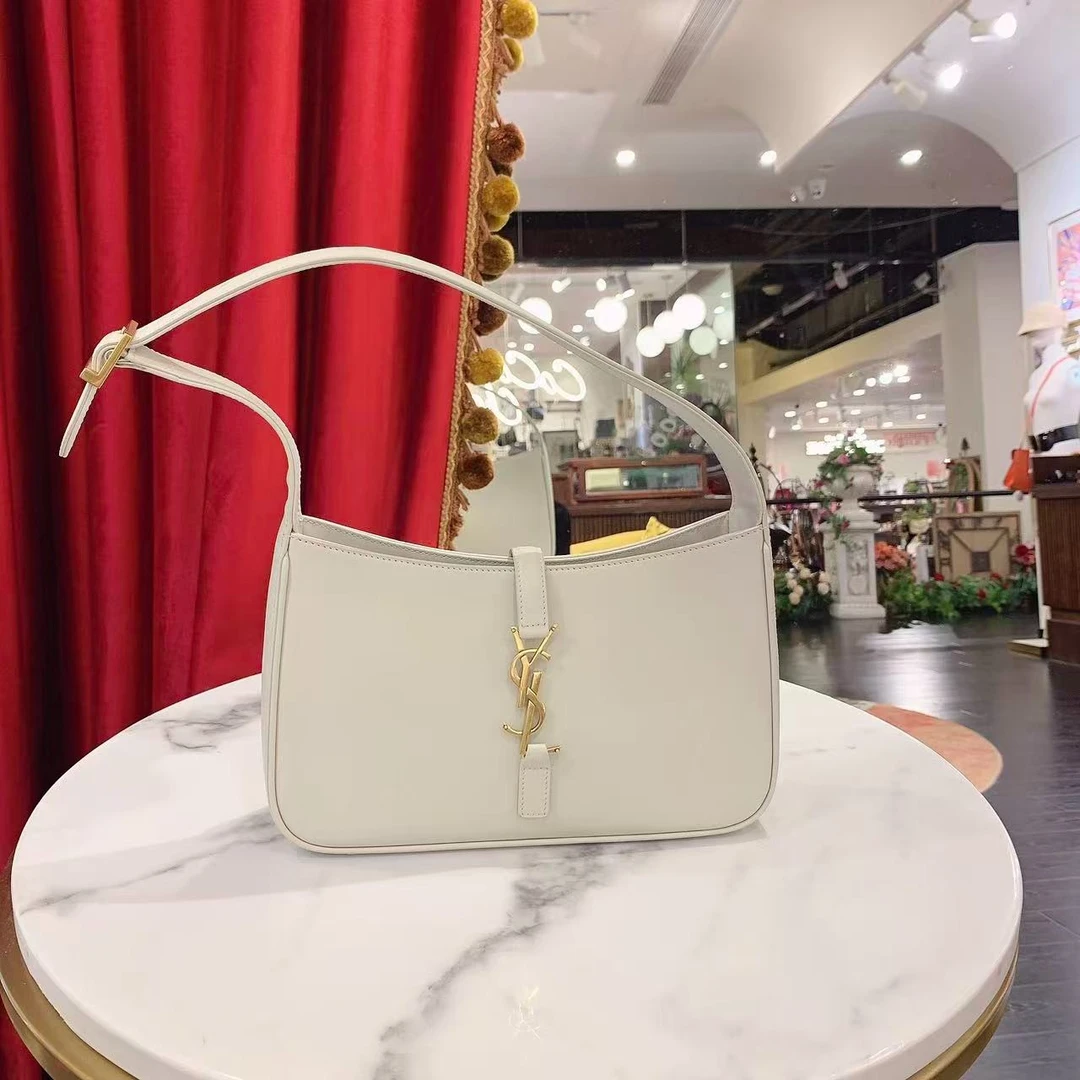 95新 YSL/圣罗兰 好好hobo中号白色金扣单肩包 83222208