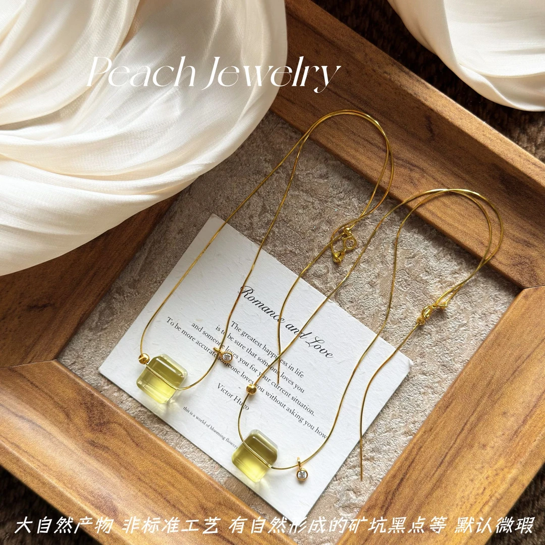 预售 黄水晶方糖抽拉银项链 XL1183 多样性发一颜色微差