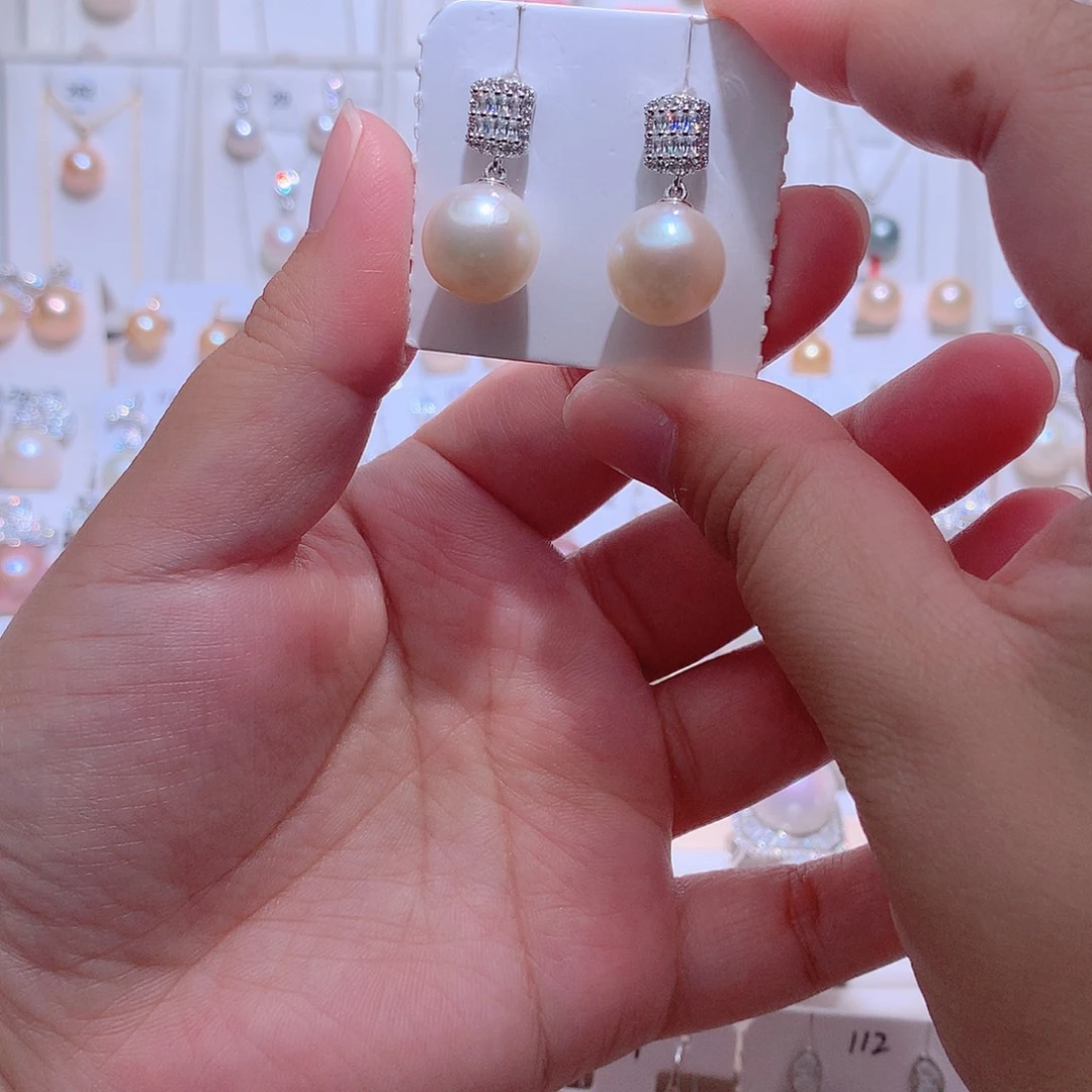 耳饰淡水珍珠银S925镶嵌CC12.2mm