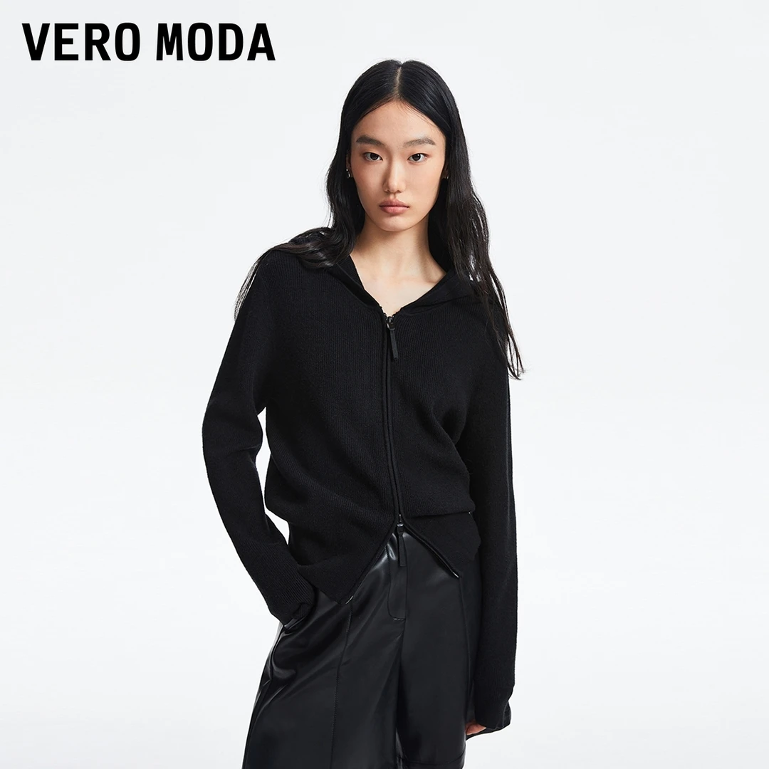 Vero Moda针织衫2025秋纯色连帽双拉链外套休闲老钱风松弛感女装