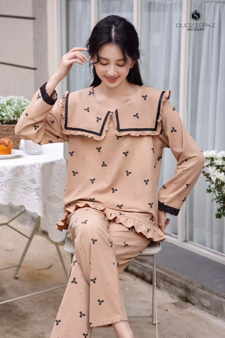 品牌女士娃娃领睡衣套装24801