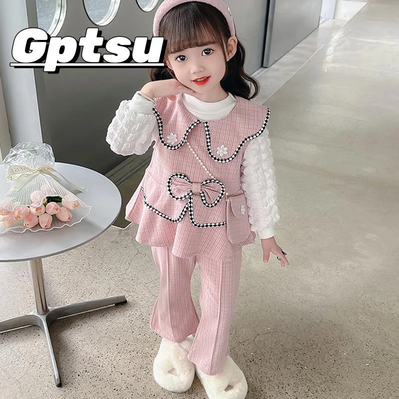 GPTSu女童春秋套装2025新款女宝宝洋气时髦韩版甜美小香风三件套