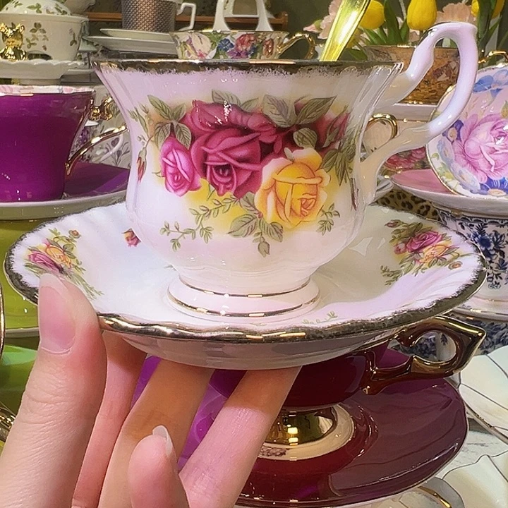 陶瓷老镇玫瑰咖啡杯碟下午茶