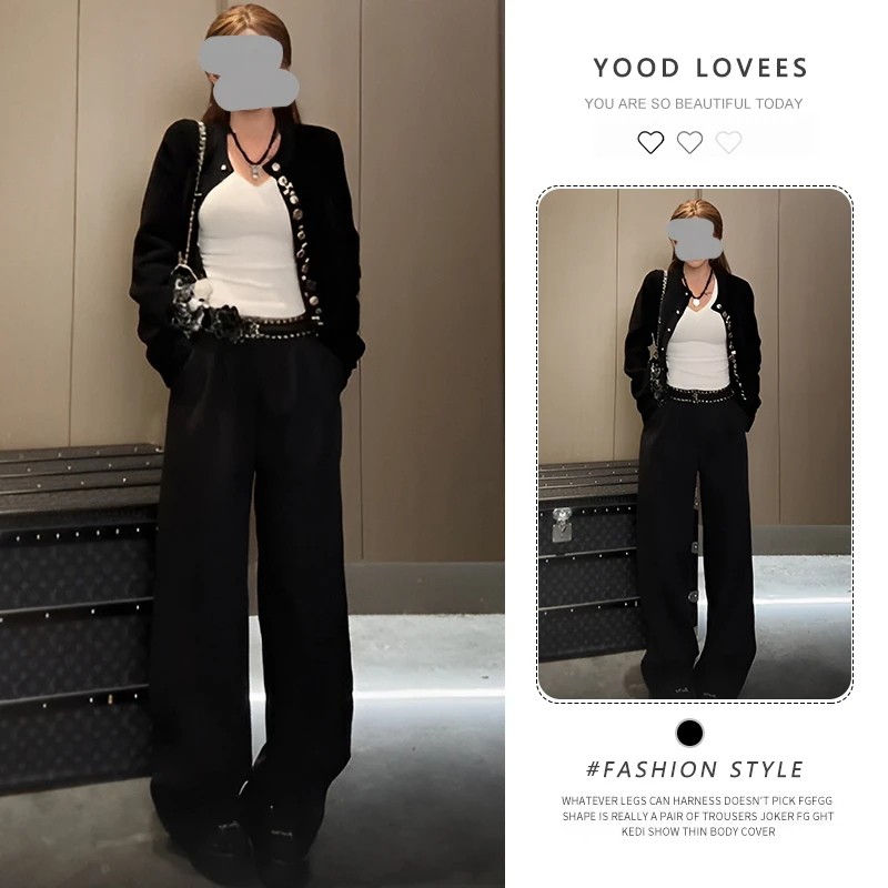 单排扣长袖开衫外套气质上衣女2025春秋新款休闲阔腿西裤两件套潮