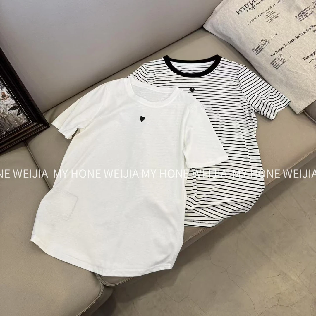 【WJ】春款 6803 俩色爱心刺绣撞色短袖上衣(3-6)