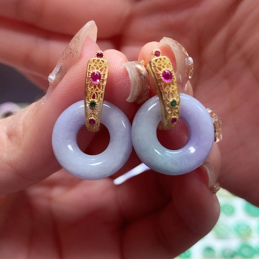 翡翠耳饰银S925镶嵌天然翡翠