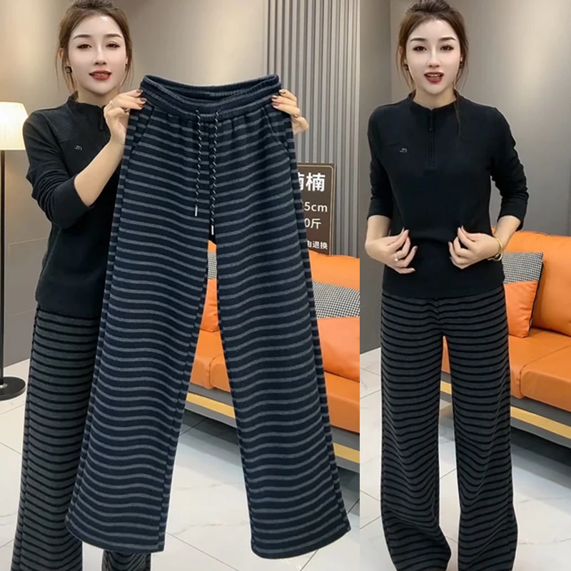 网红爆款时尚减龄宽松显瘦拼接卫裤潮气质休闲简约百搭阔腿裤女