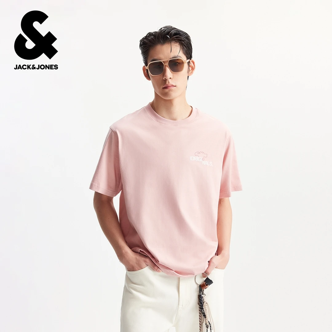 杰克琼斯秋季新款T恤休闲百搭舒适纯棉精致刺绣宽松圆领短袖上衣