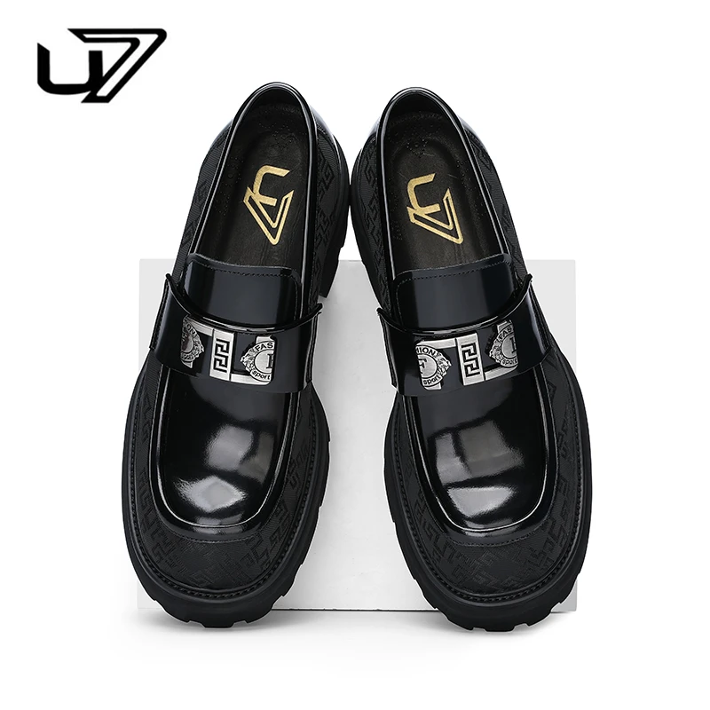 U7品牌男鞋 开边珠牛皮 高端商务厚底鞋休闲时尚百搭软底透气皮鞋