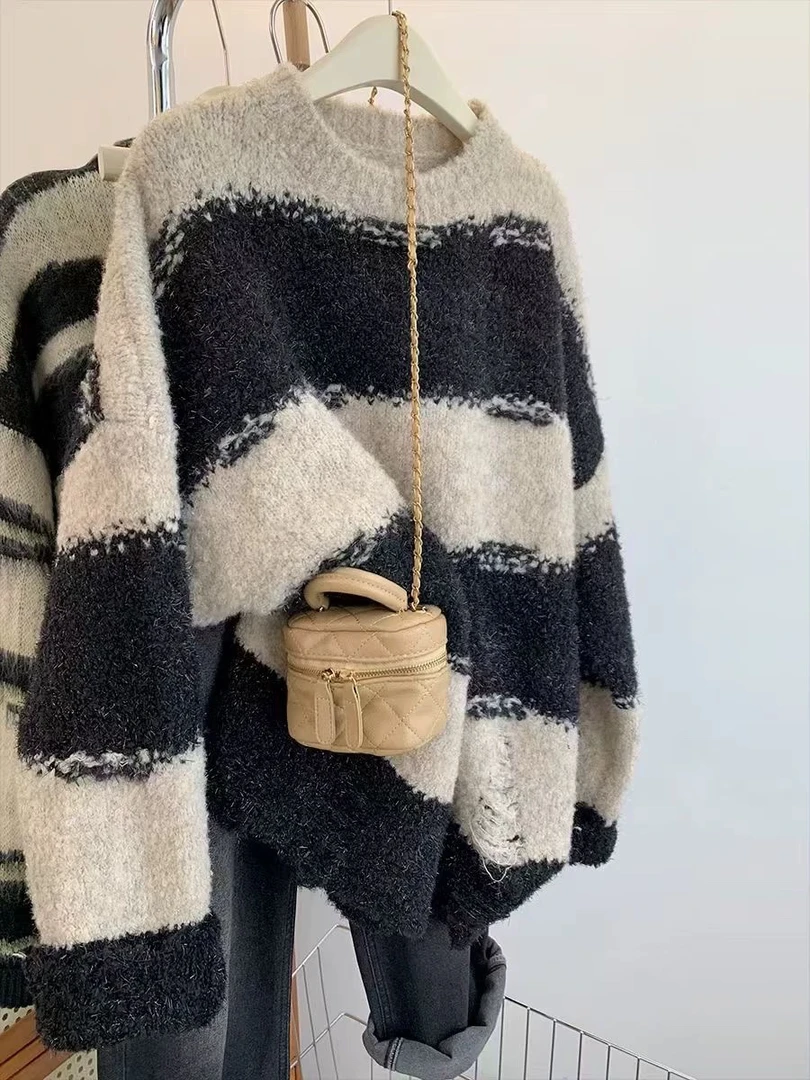 秋款条纹套头毛衣700