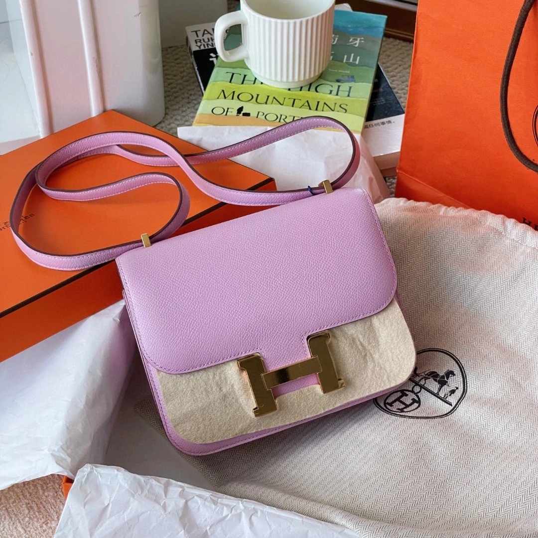 99新 Hermes/爱马仕 锦葵紫玫瑰金扣康康mini Z刻BJM2-6540