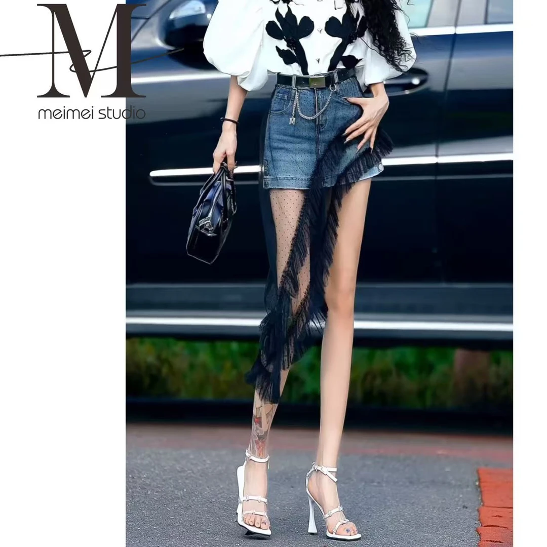 MEIMEI STUDIO【网纱】时尚气质显瘦百搭牛仔半身裙410-60471631