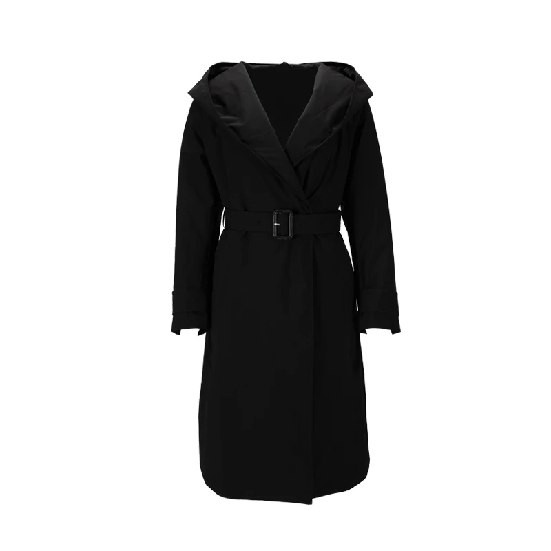 翎禾LINGHE-「阿尔卑斯」常规奢华气质黑色连帽长款鹅绒服