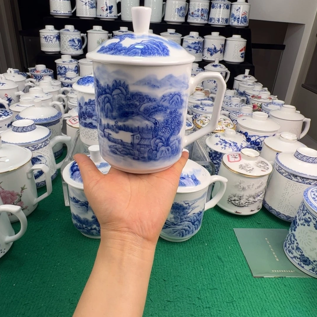 温***洋摆件景德镇手绘山水单杯