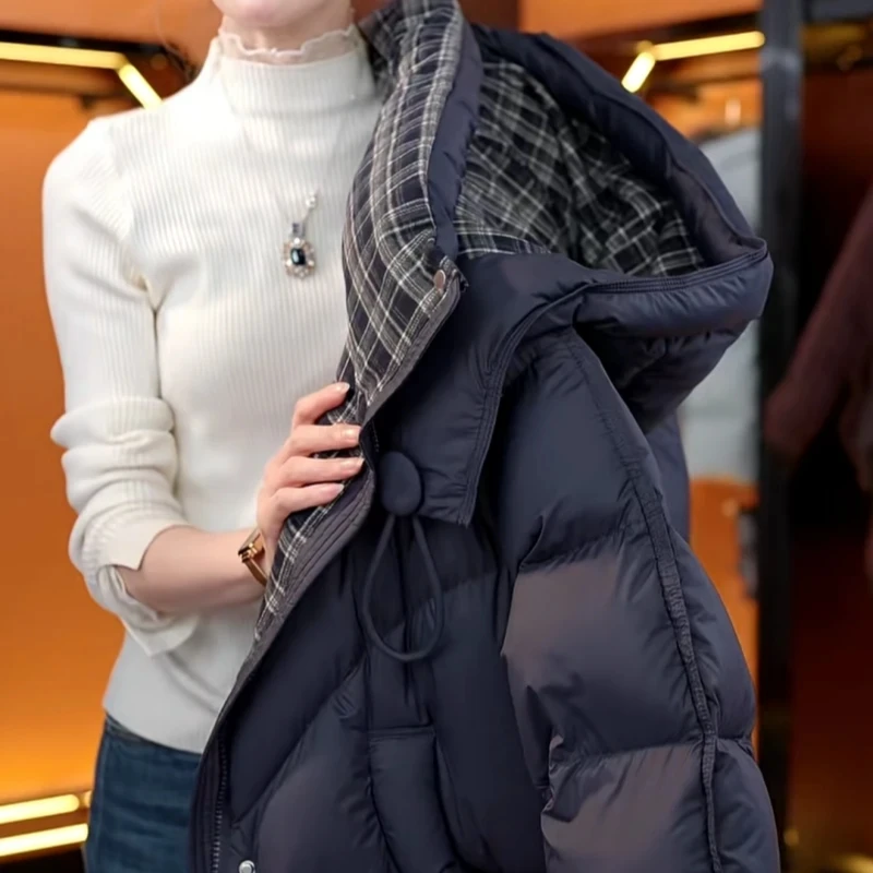 2025年秋冬新款藏青蓝色御寒保暖派克服外套女洋气高级感棉服潮