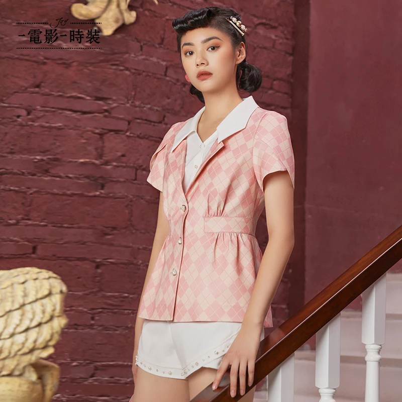 【媛媛女王专享】一电影一时装格纹撞色西装外套FCBS124629