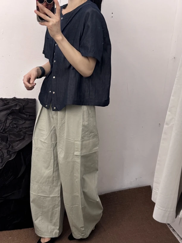 四季通用工装裤免烫长裤休闲裤复古薄款阔腿裤日系韩版设计感