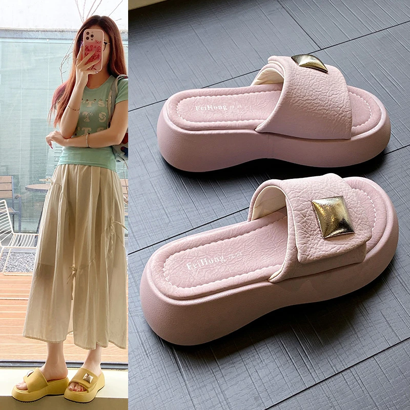 轻便厚底拖鞋女外穿增高2025年夏季新款休闲显瘦显脚白一字凉拖鞋