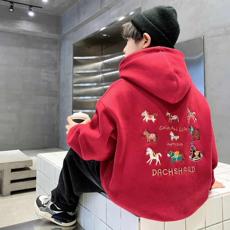 男童红色卫衣秋冬款2025新款儿童本命新年马年冬季加厚加绒拜年服