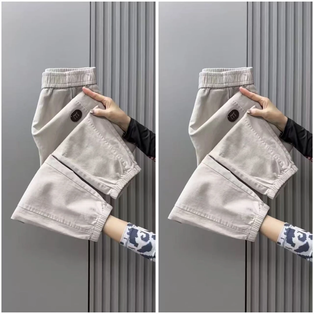 春秋季新款水洗棉牛仔裤女宽松束脚百搭高腰弹力显瘦哈伦休闲裤女