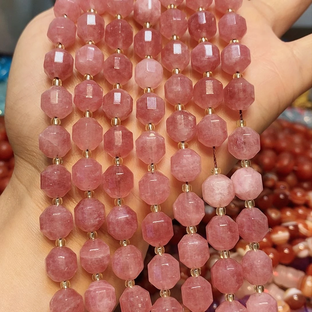 玛瑙/玉髓散珠天然草莓晶10mm一条