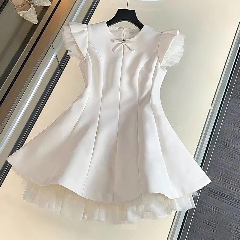 【文文】公主白色时尚夏季法式收腰蓬蓬连衣裙D1621