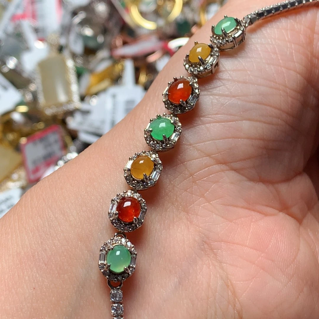 翡翠戒指银S925镶嵌天然翡翠手链