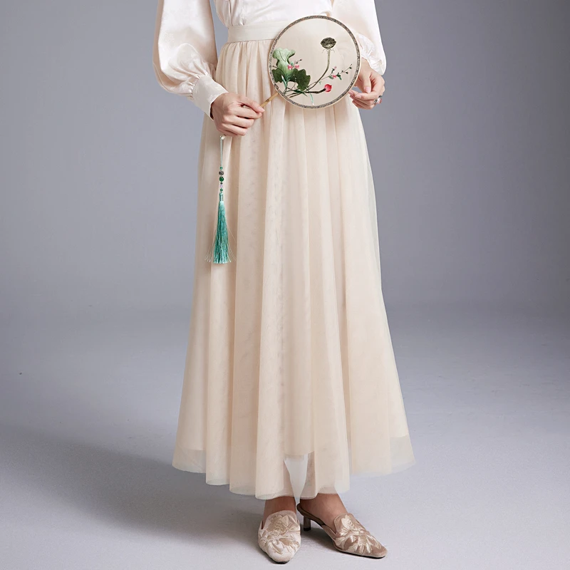 陌遇中国风日常复古百搭高腰显瘦网纱长裙气质半身裙 M22021-B