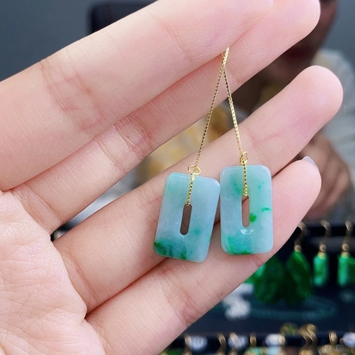 翡翠耳饰银S925镶嵌饰品