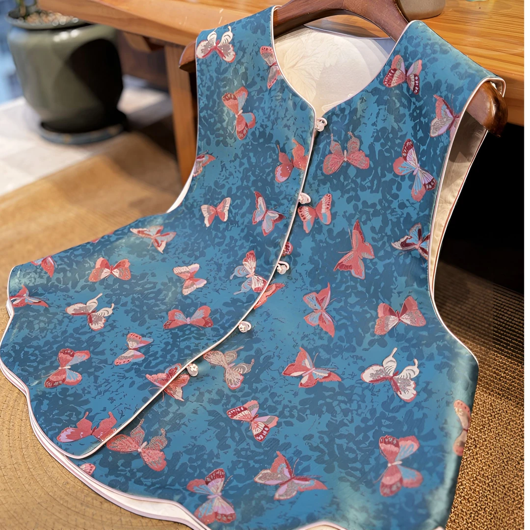 羽熹中式【福蝶】新中式蜀锦显瘦遮肉浮雕马甲