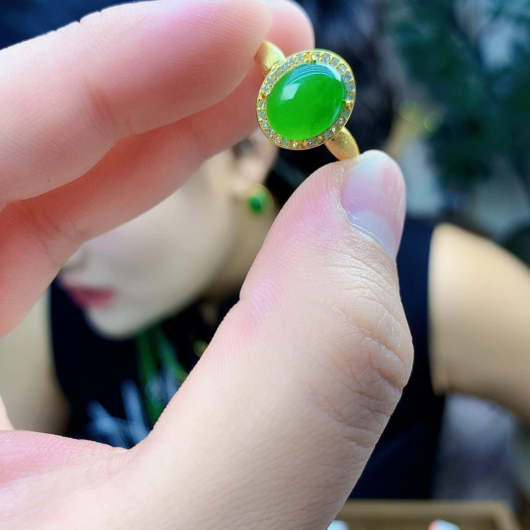 吊坠(不含链)银S925镶嵌和田玉（碧玉）戒指