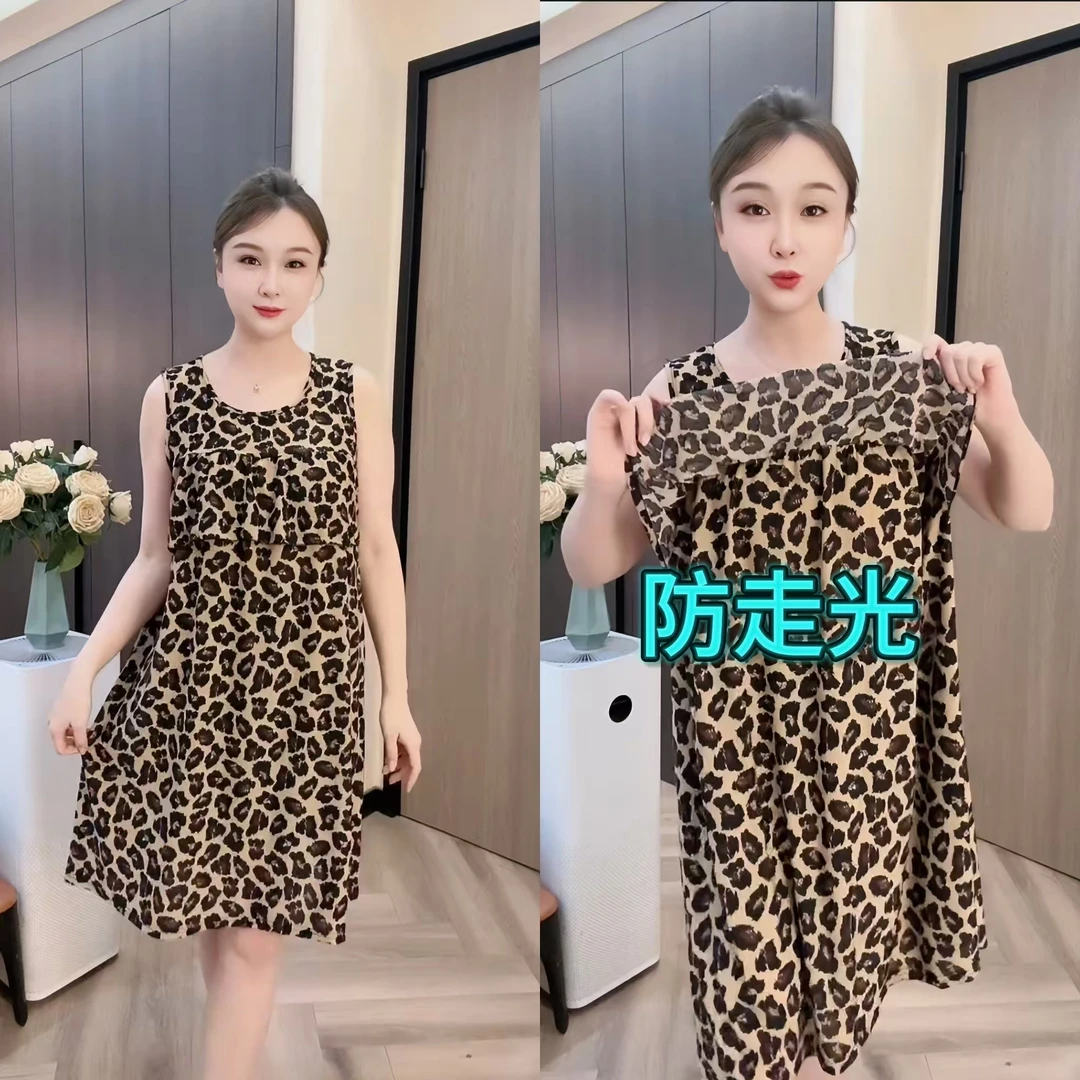 大码透气夏季夏天休闲睡裙宽松无袖显瘦圆领网红洋气女士居家服