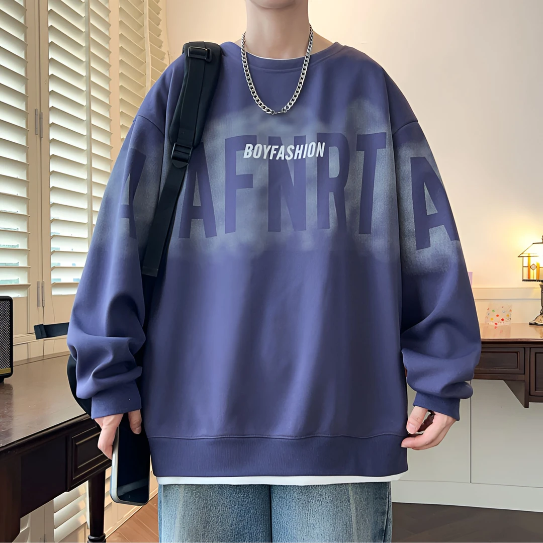 青少年潮牌卫衣男士秋季宽松大码百搭长袖男生上衣假两件T恤