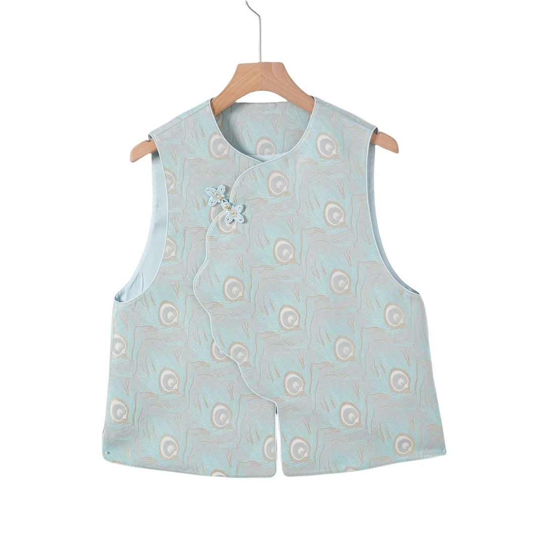 【青羽】新中式桑蚕丝中国风立领日常女士复古无袖马甲时尚F25108