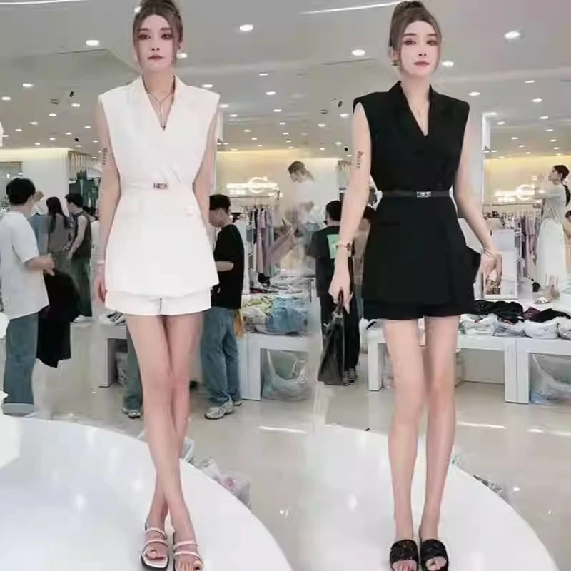 职业西装套装女夏季新款时尚气质露背蝴蝶结小西装马甲短裤两件套