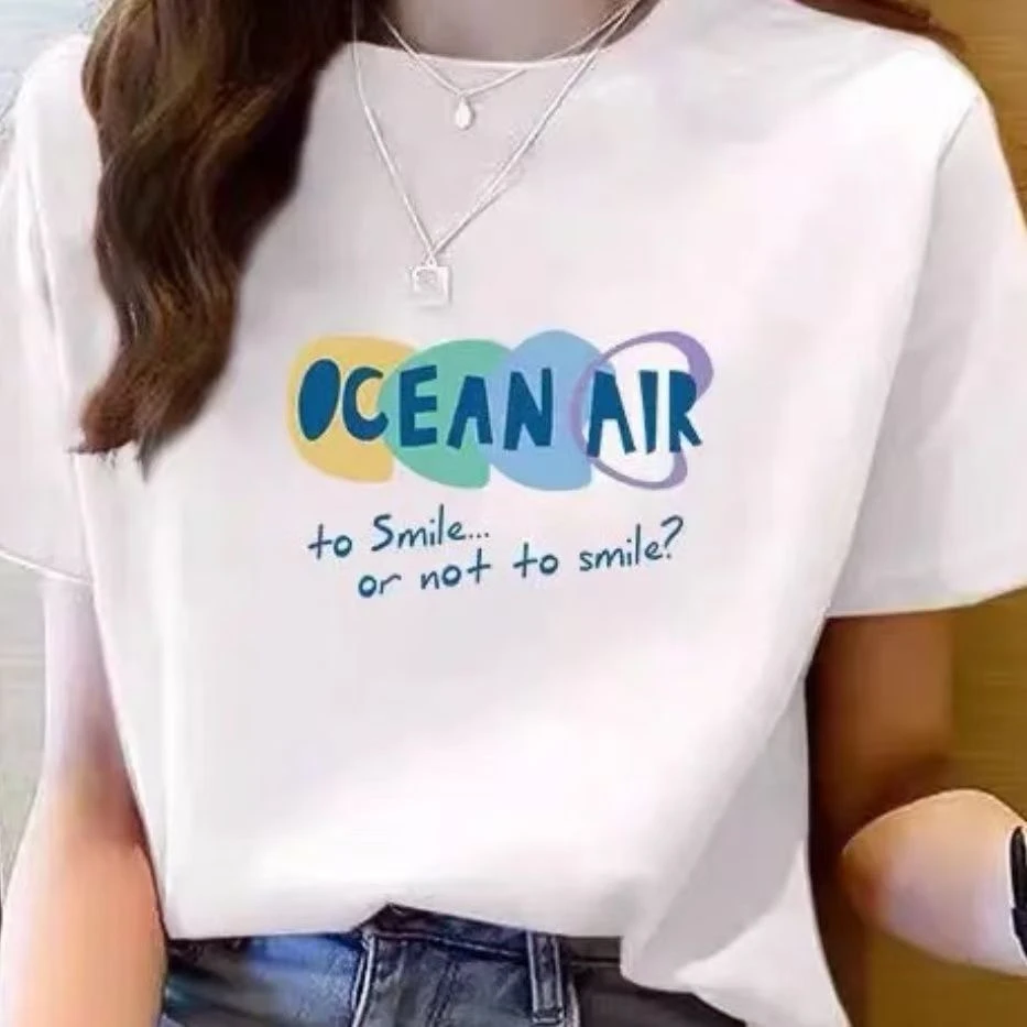 【夏季热卖【四色字母】2025年女士纯棉彩色T恤百搭半袖宽松印花休闲