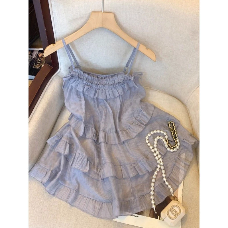 运补~甜美风小裙摆设计感无袖背心吊带女夏季绝美露背气质紫色上