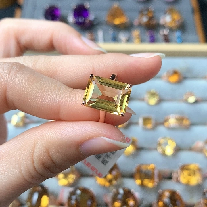 黄晶戒指银S925镶嵌天然黄水晶