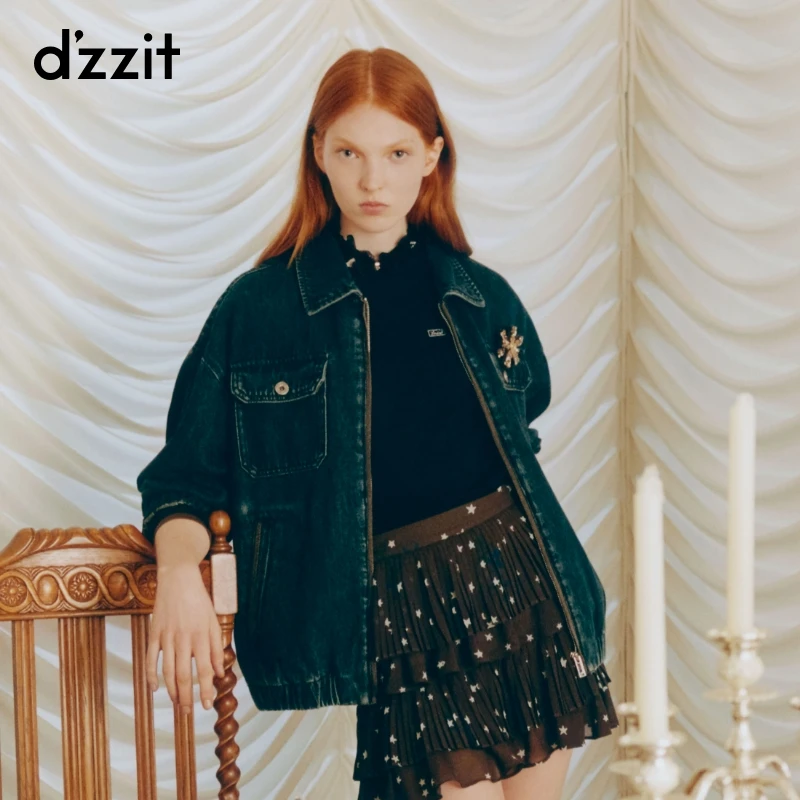dzzit地素短外套25春新款复古阔版拼边设计棉质牛仔夹克女3J1RD09