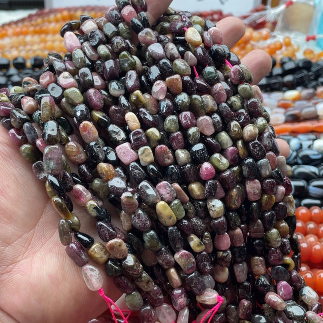玛瑙/玉髓未镶嵌珠宝半成品一条装6～8mm黑粉碧玺随行珠