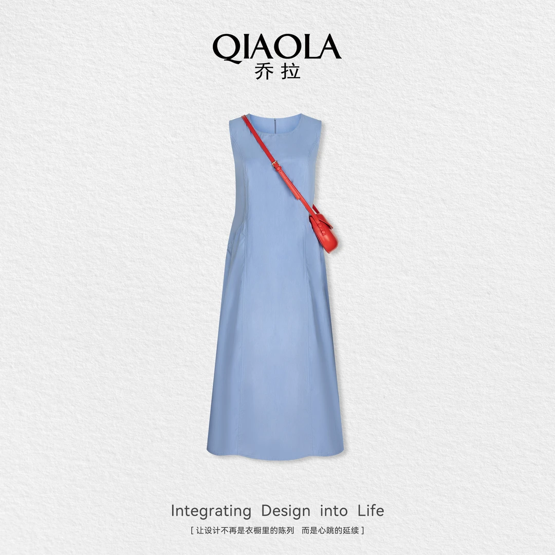 QIAOLA/乔拉【海街漫步】夏季新款显瘦简约圆领无袖连衣裙预售