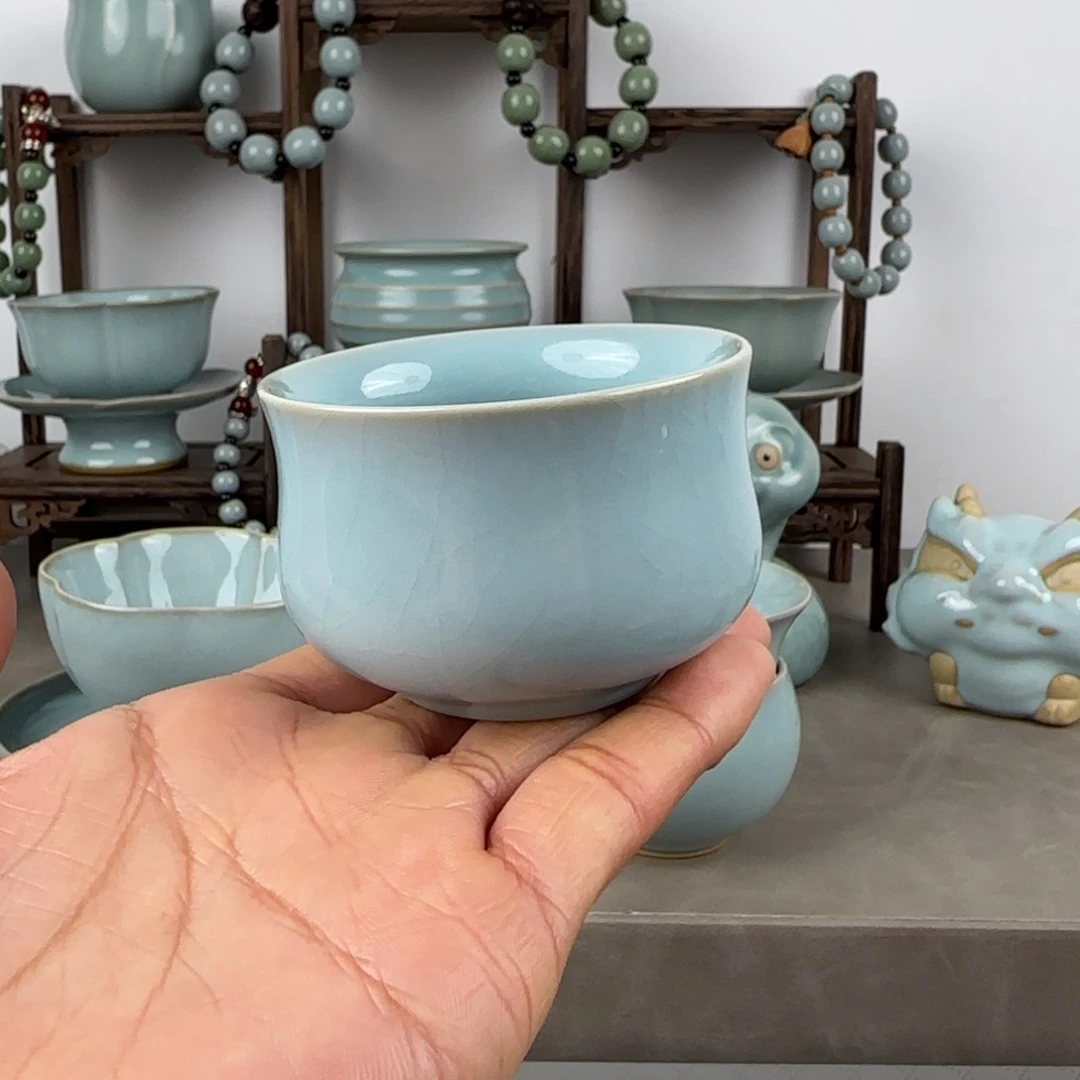 其他汝瓷大号如意杯支钉烧天青釉