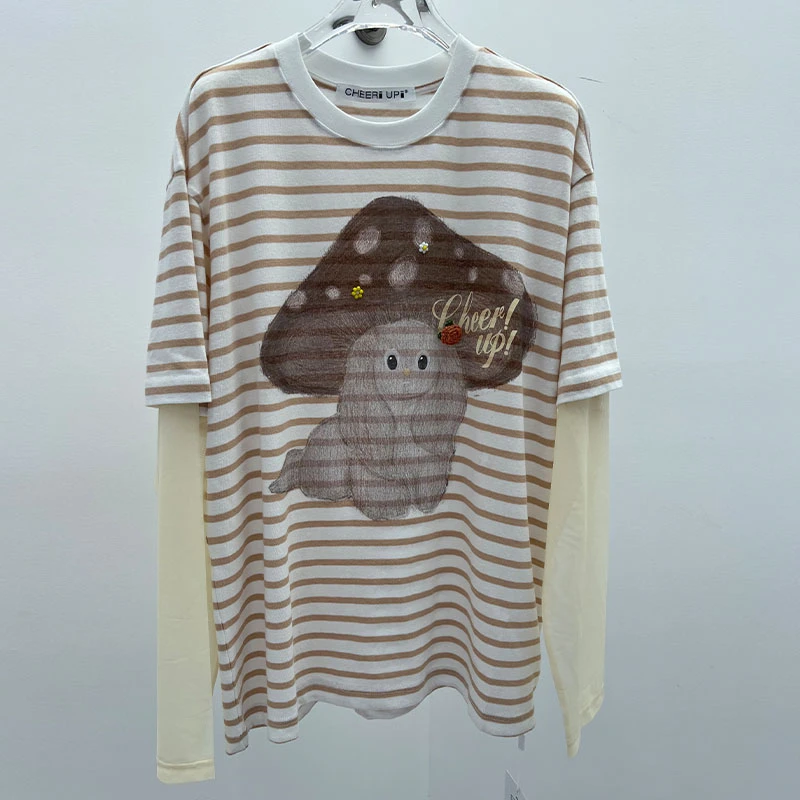 CHEER UP UNIFORM25夏季新品蘑菇帽小狗假两件拼接长袖T恤
