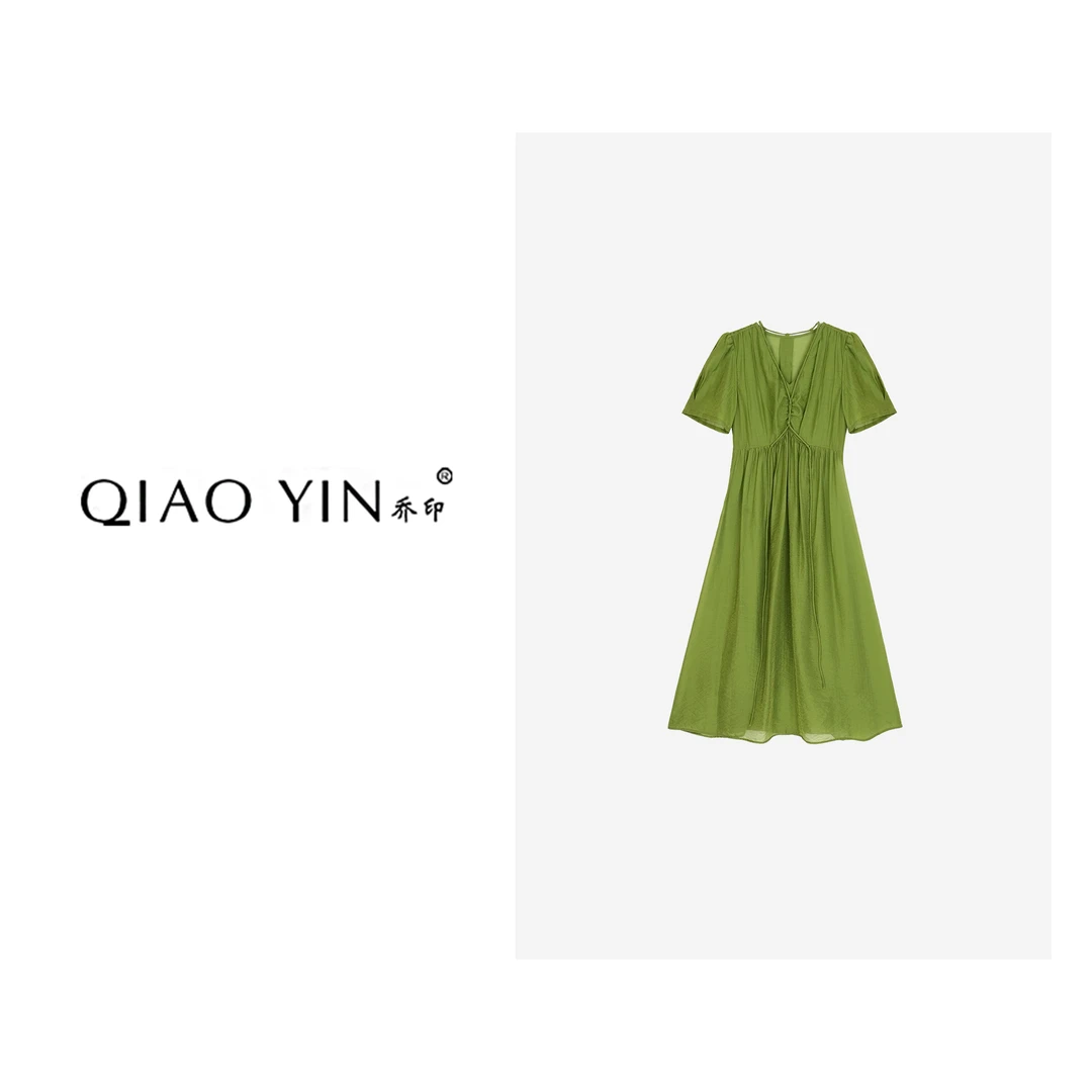 QIAO YIN"连衣裙"显瘦气质时尚夏季收腰泡泡袖设计师QY27198