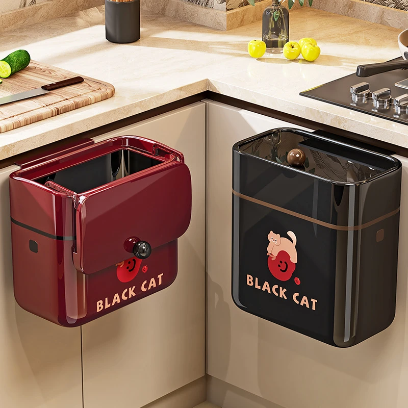 家用厨房壁挂垃圾桶2025新款方形带盖悬挂式免弯腰卫生间创意纸篓