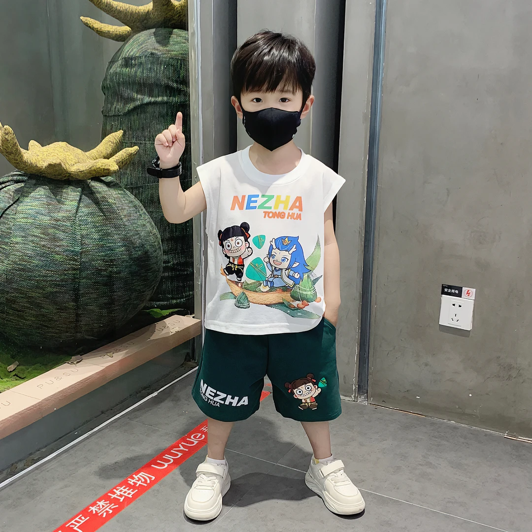 哪吒儿童衣服男童夏套装2025新款小男孩酷帅宝宝薄款夏天无袖背心