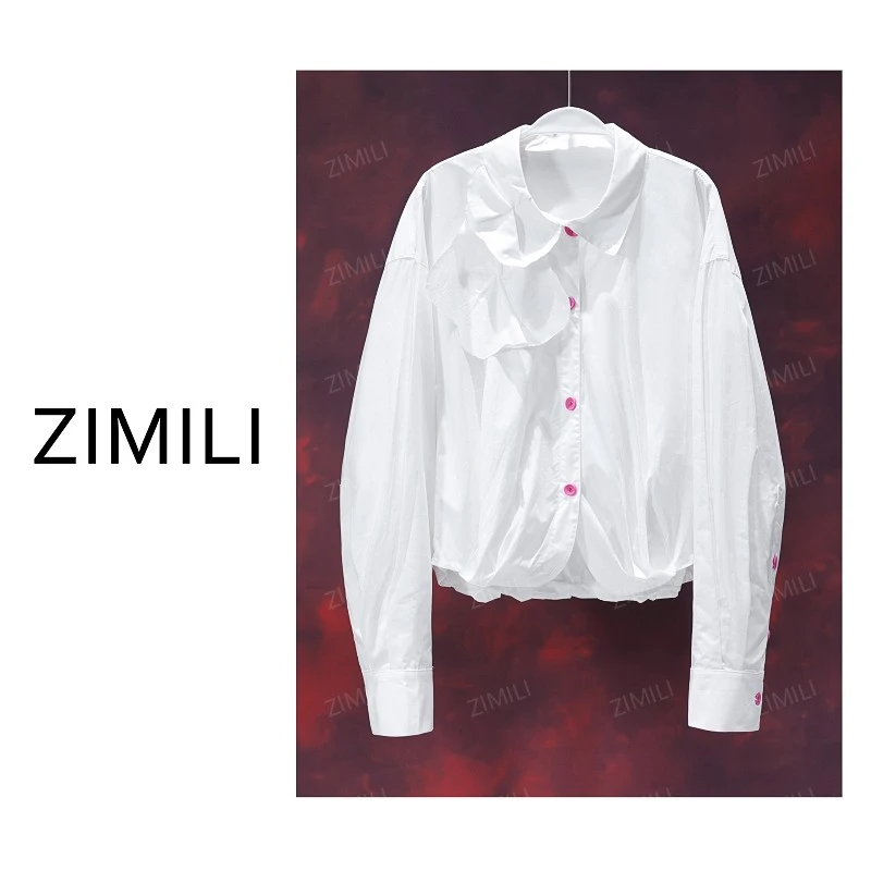 【亮哥女装】2025欧版欧版月光白花苞下摆衬衫5916