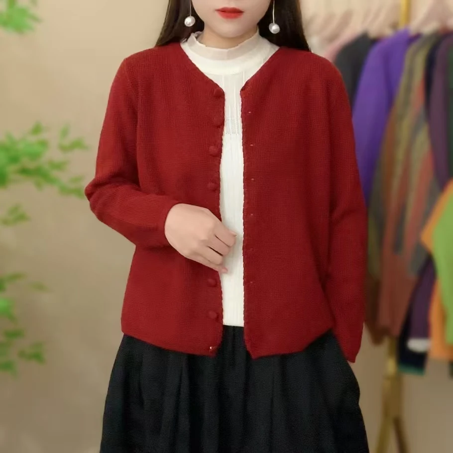 2025女士秋季长袖针织衫新款小香风时尚百搭圆领开衫毛衣针织外套