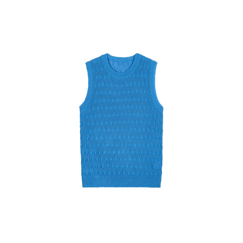 开间/舒柔清凉亚麻长绒棉 夹花肌理感慵懒宽松绞花圆领针织背心